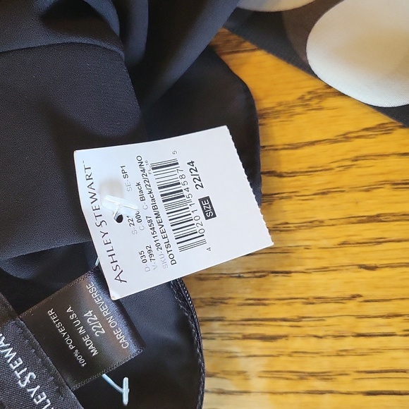 Ashley Stewart black blouse with flowing sheer black, whit and yellow sleeves - Picture 8 of 9